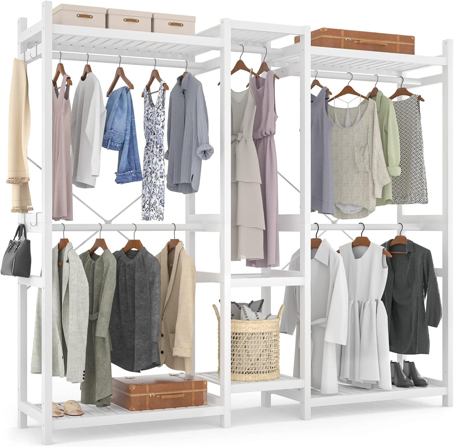 Homykic Bamboo Closet System Clothes Rack with 7 Shelves