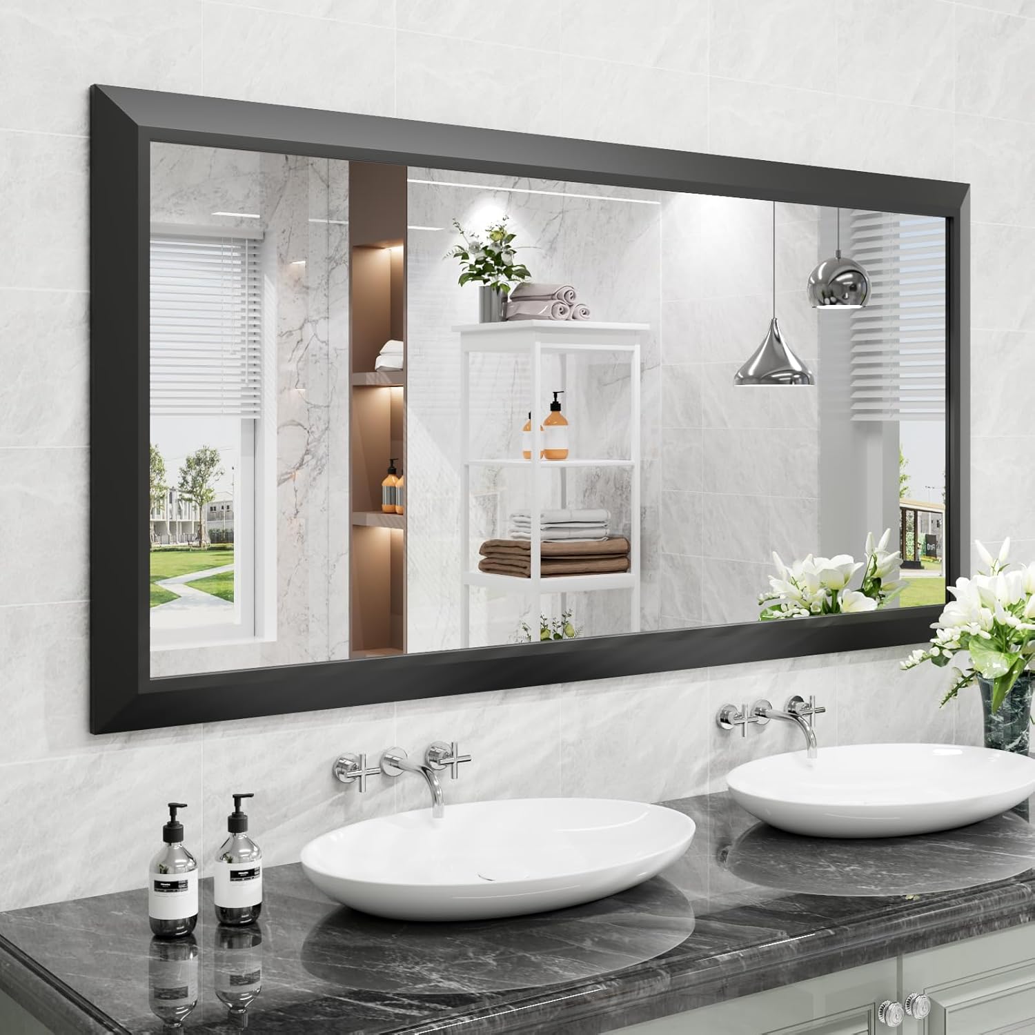 Amorho Black Bathroom Mirror, 60 X 30 Inch Thick Metal Frame