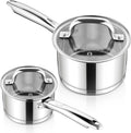 E-far Stainless Steel Saucepan Set 2QT & 3QT - Even Heat, Glass Lid