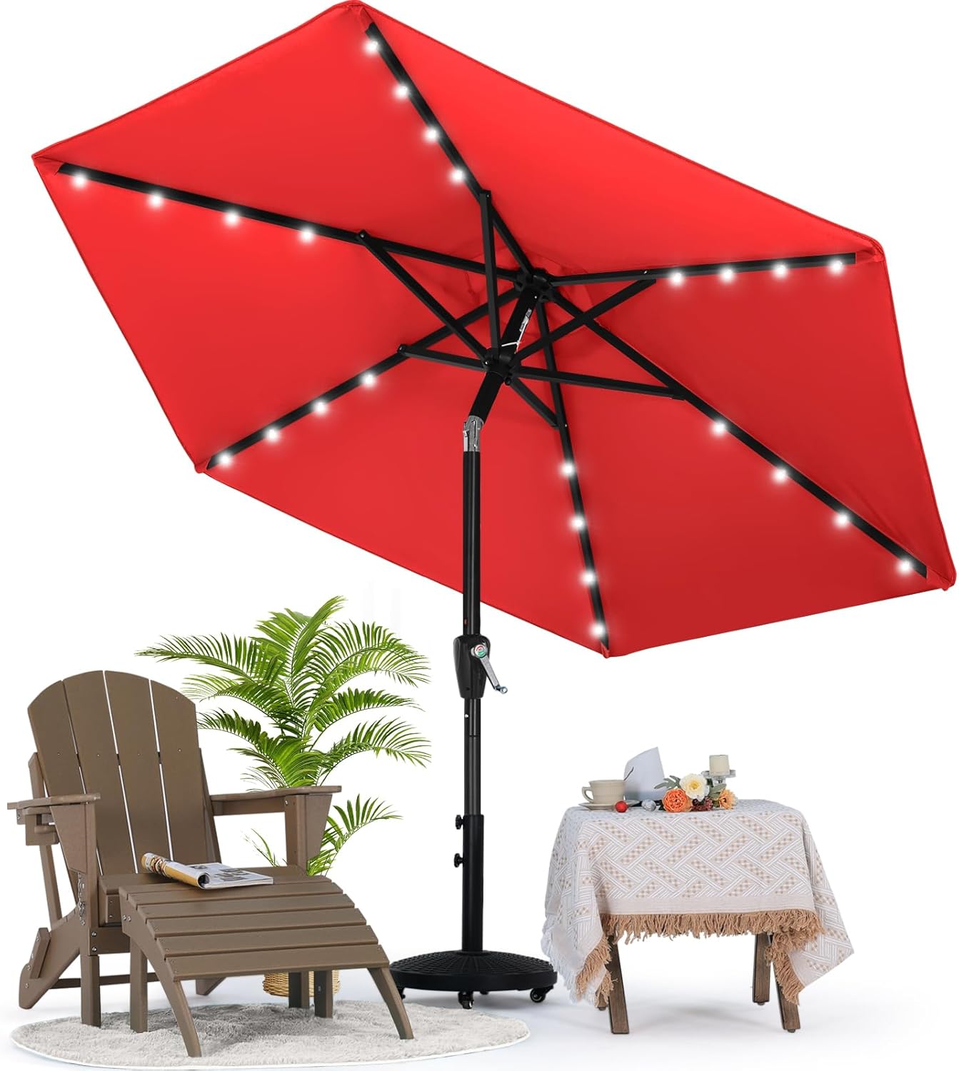 MASTERCANOPY 7.5ft Patio Umbrella with Solar LED Lights for Shade