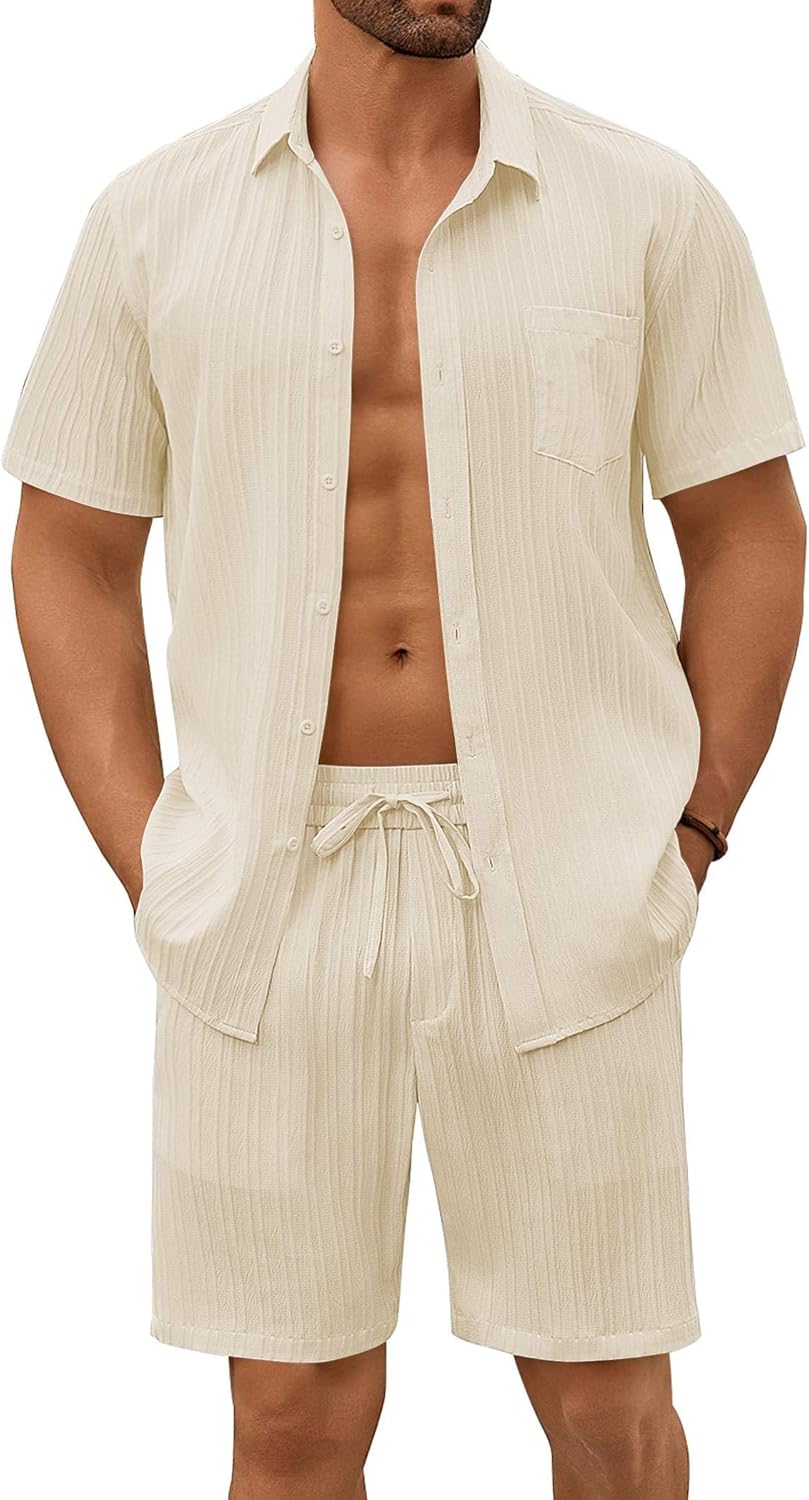 COOFANDY Mens Beach Outfits 2 Piece Set for Summer Style