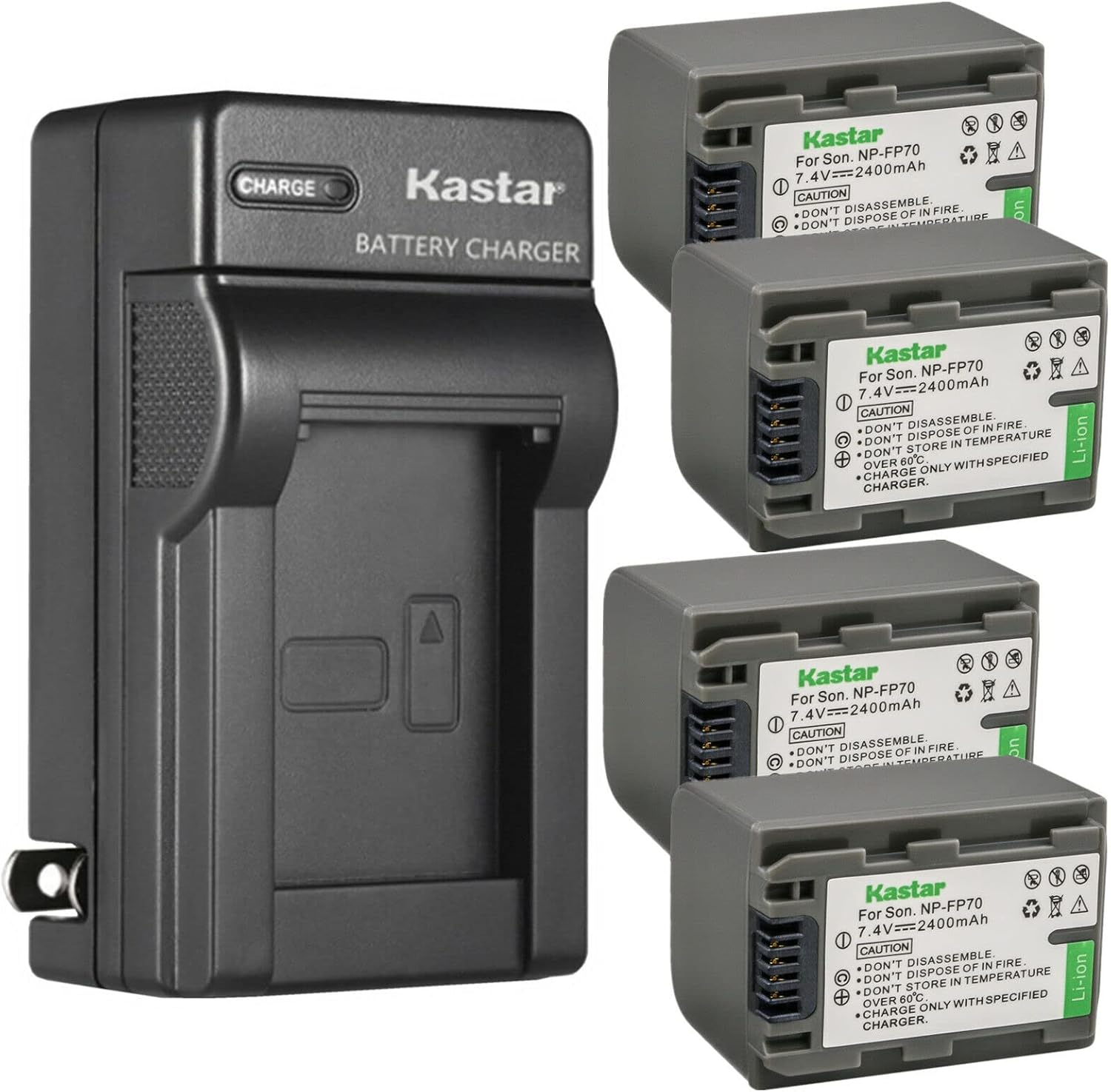 Kastar 4-Pack NP-FP70 Battery and Charger for Sony Cameras