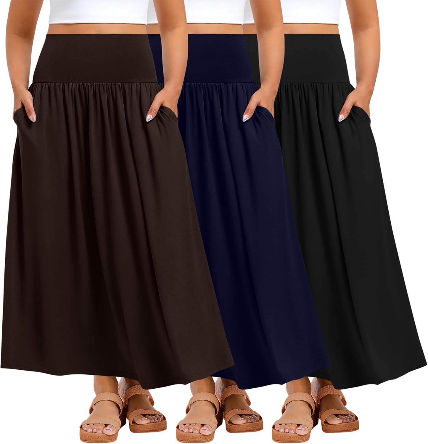 Ficerd Plus Size Maxi Long Skirts for Curvy Women with Pockets