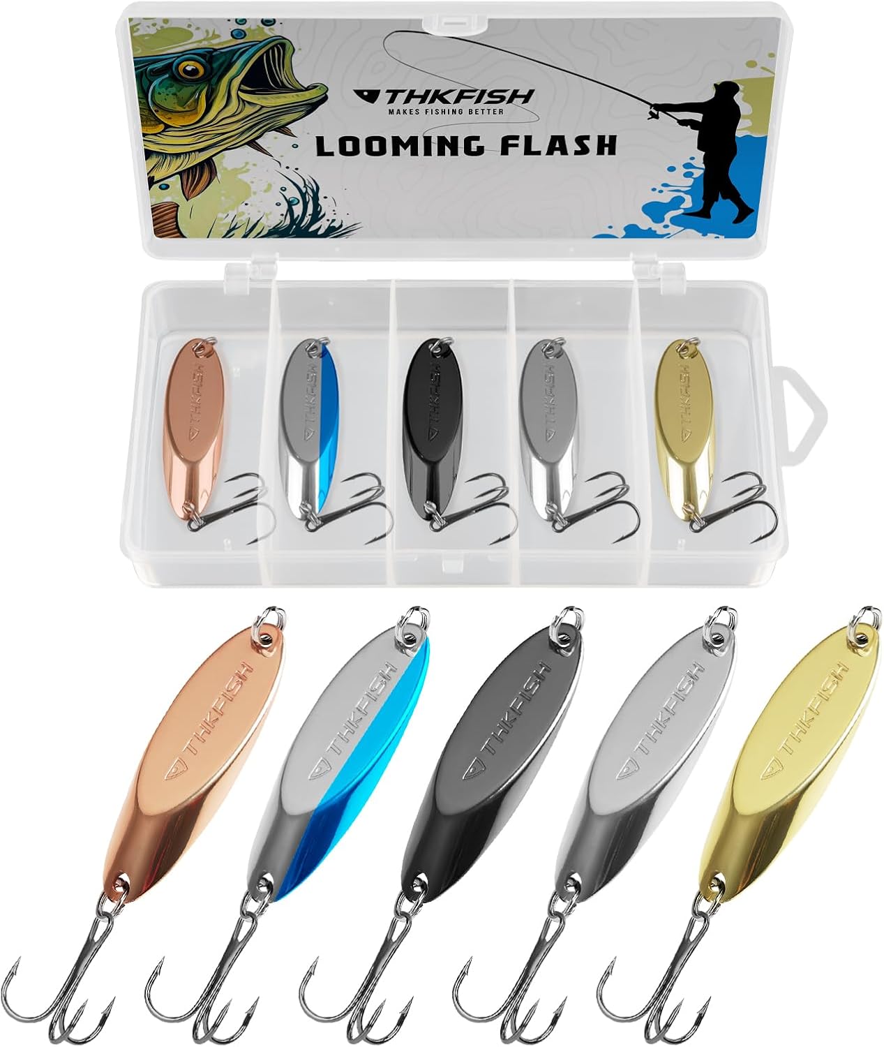 THKFISH Multi-Weight Fishing Spoons - Ideal for Trout, Bass & More! 5pcs