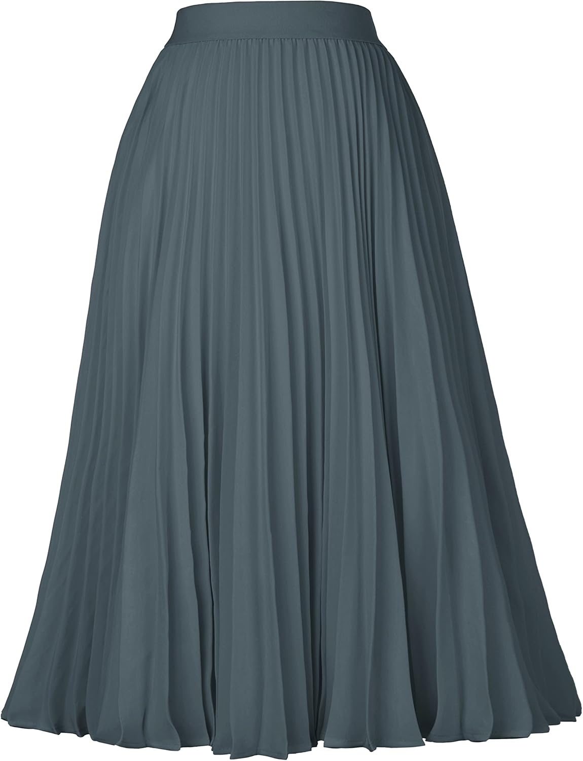 High Elastic Waist Pleated Chiffon Midi Swing Skirt for Women