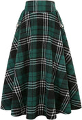 Womens High Waisted Wool Plaid A-line Long Skirt - Warm (Style RPG4)