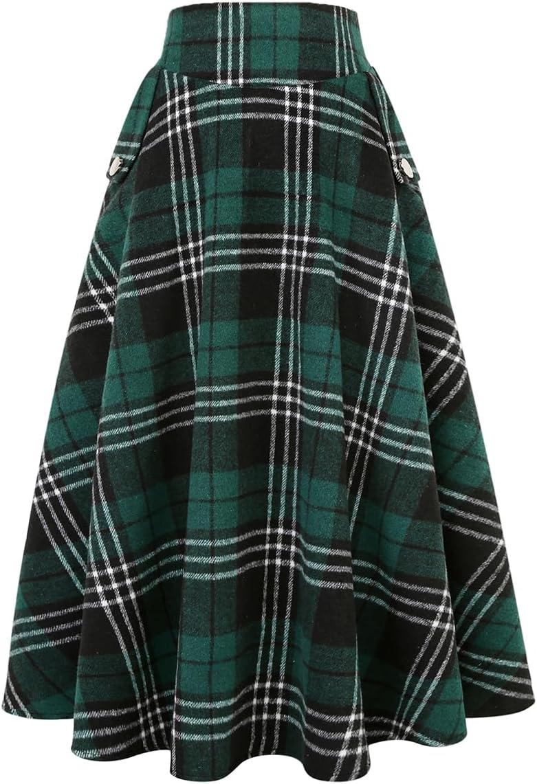 IDEALSANXUN Womens High Waisted Wool Plaid A-line Skirt Review