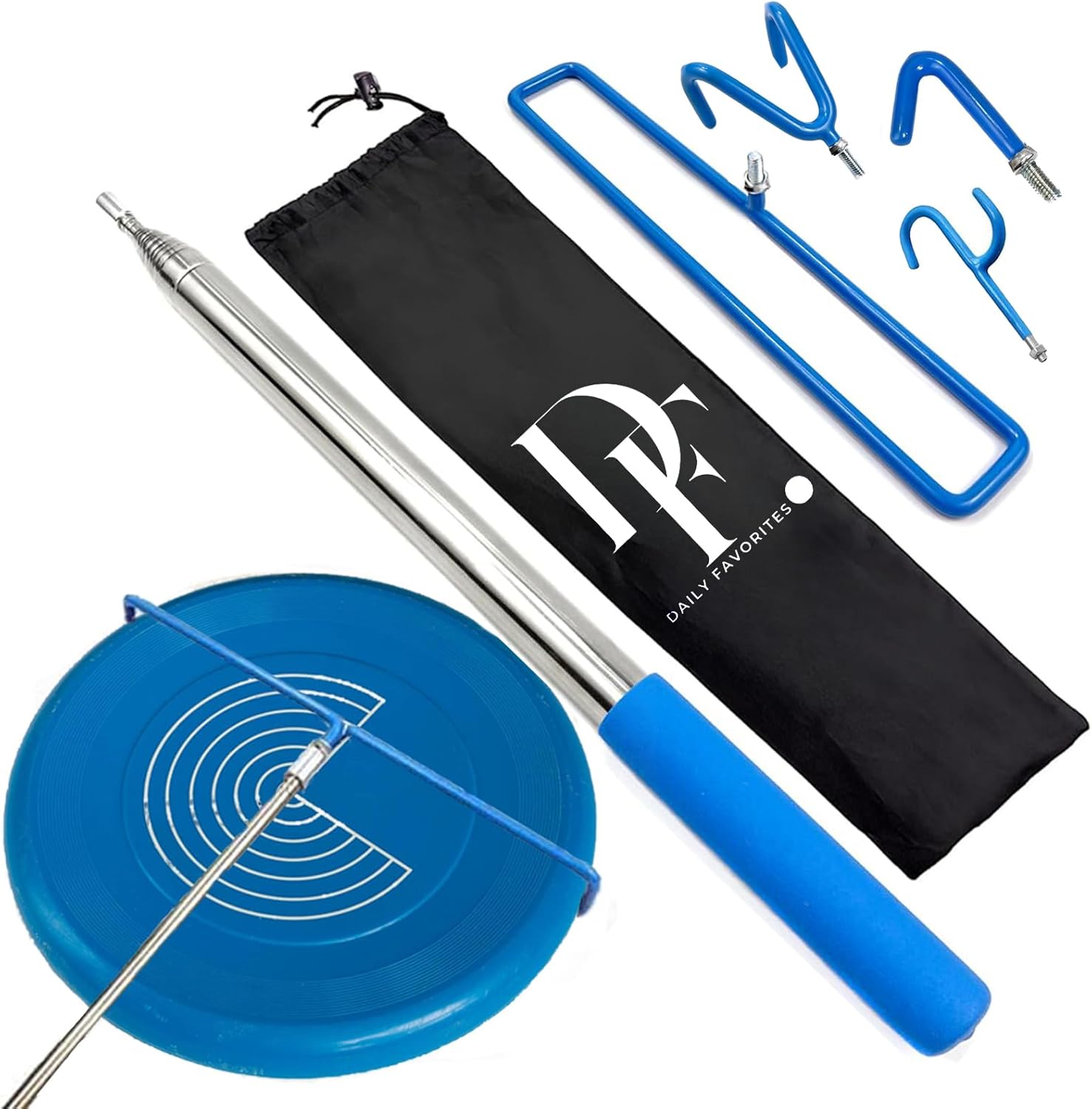 DF 4-in-1 Disc Golf Retriever 16ft Pole - Stainless Steel Hooks - Carry Bag - Daily Favorites