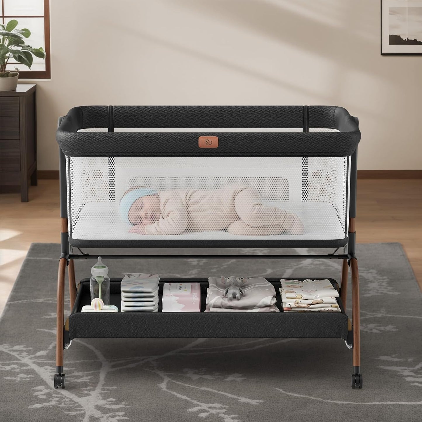 3-in-1 Baby Bassinet Bedside Crib for Newborns with Mattress