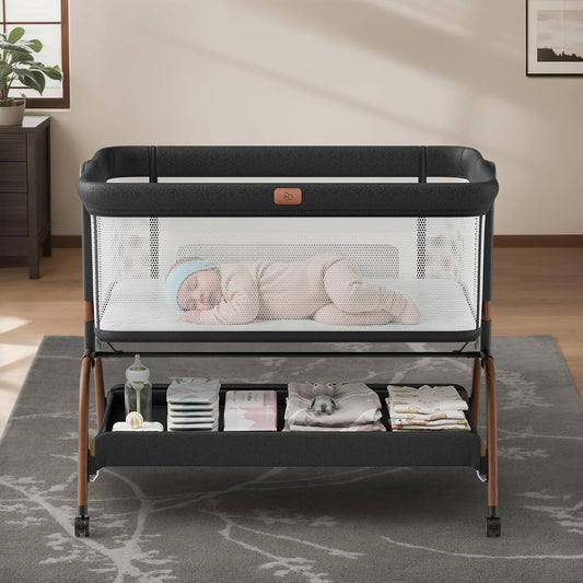 3-in-1 Baby Bassinet Bedside Crib for Newborns with Mattress