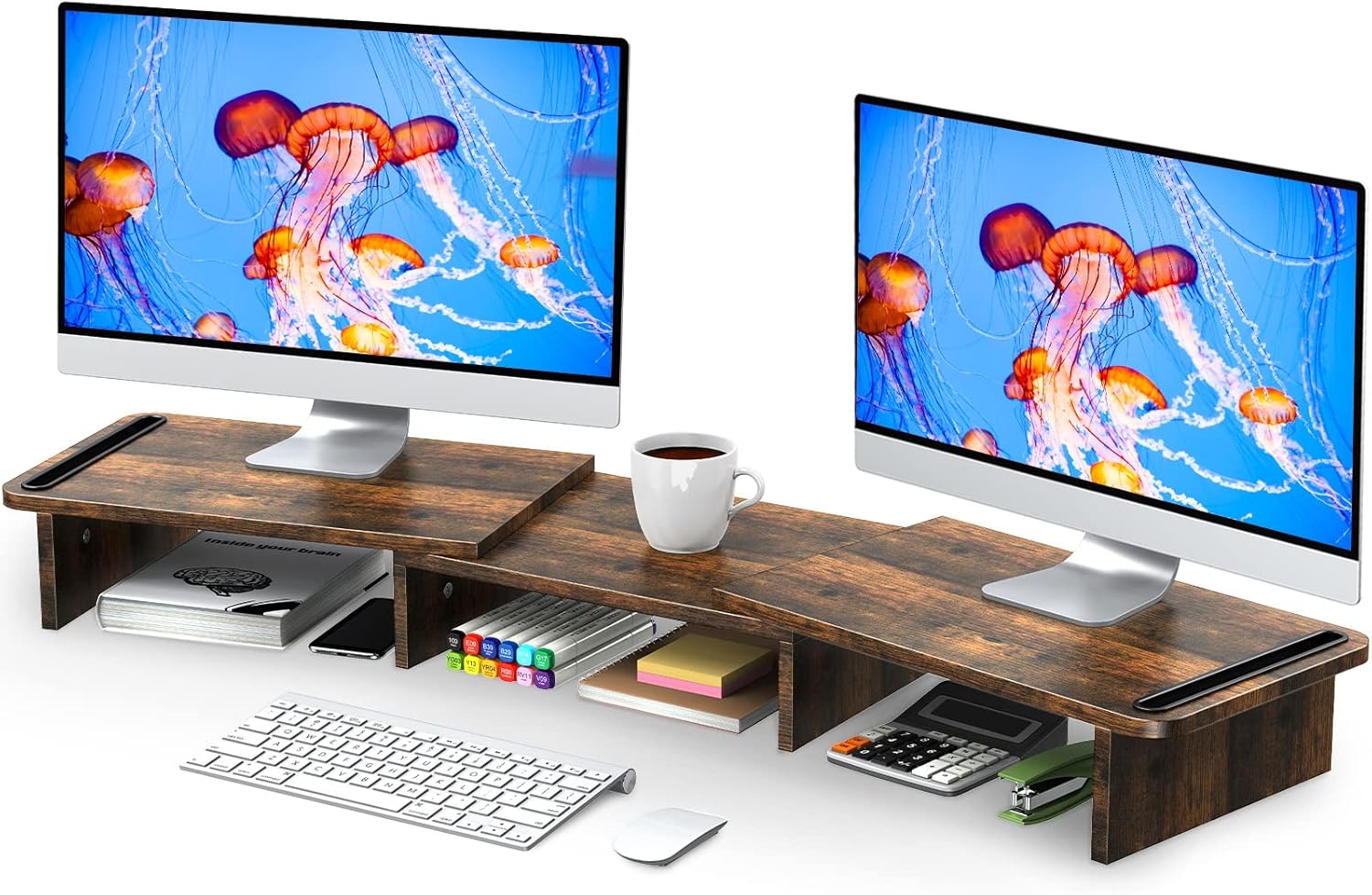 Adjustable Dual Monitor Stand Riser - Organize With Style
