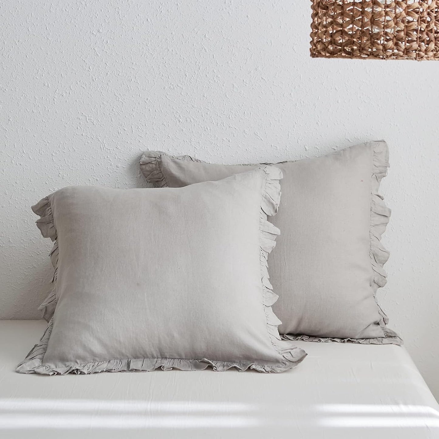 100% Linen Euro Sham Covers with Ruffle for Elegant Decor