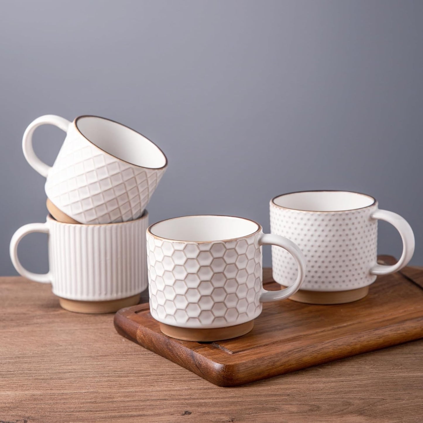 Modern Texture Patterns Coffee Mugs Set of 4, Stackable, Dishwasher Safe - GBHOME