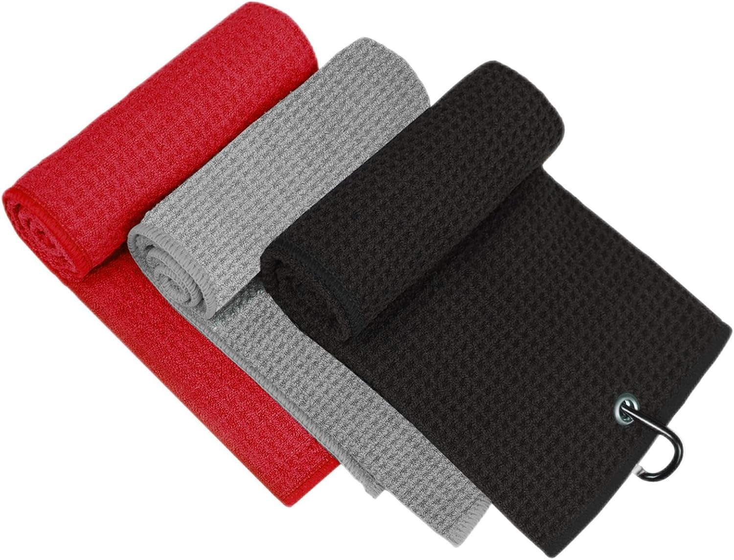 Quick-Dry Tri-Fold Golf Towels Set - Black/Grey/Red