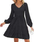 ZESICA V Neck Smocked High Waist Ruffle Tiered Mini Dress
