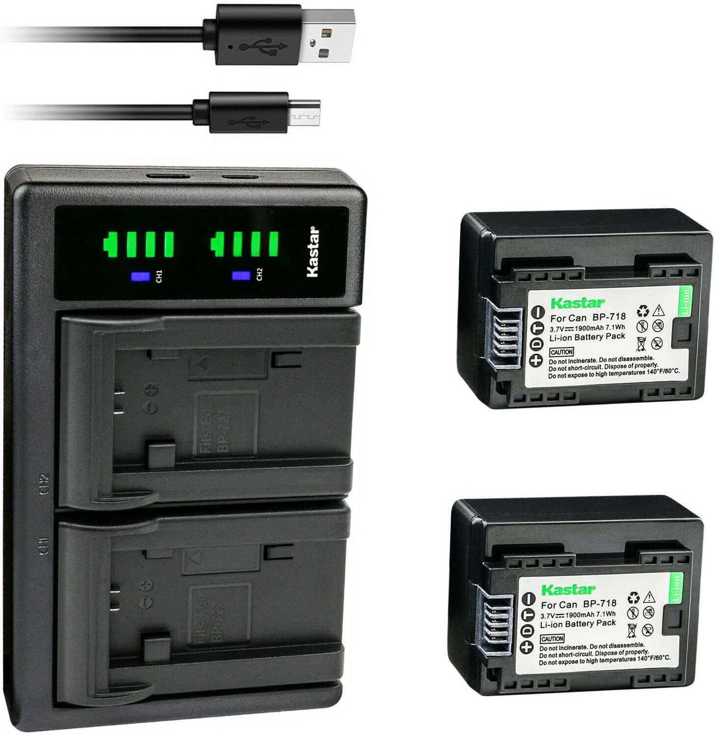 Kastar 2-Pack Battery and Charger for Canon VIXIA Models