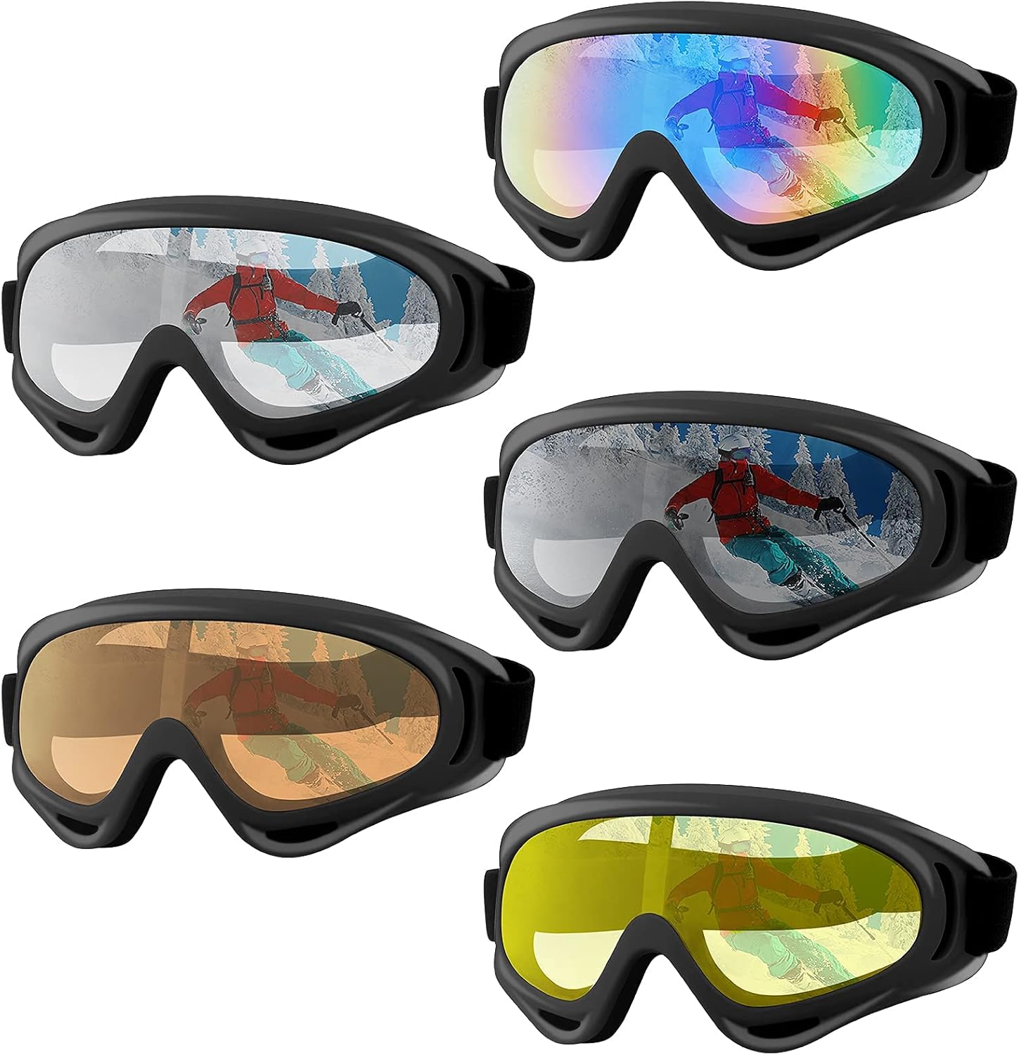 ORANZI 5-Pack Ski Goggles - UV Protection & Anti-fog!
