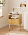 Nightstand Modern Bedside Table with Gold Frame - Compact Oak Stand