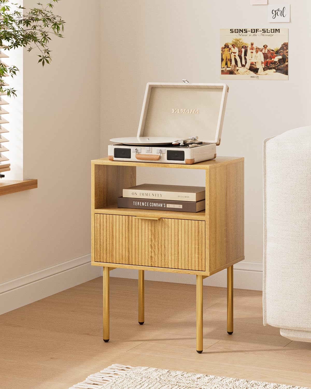 Modern Oak Nightstand with Gold Frame for Stylish Bedrooms