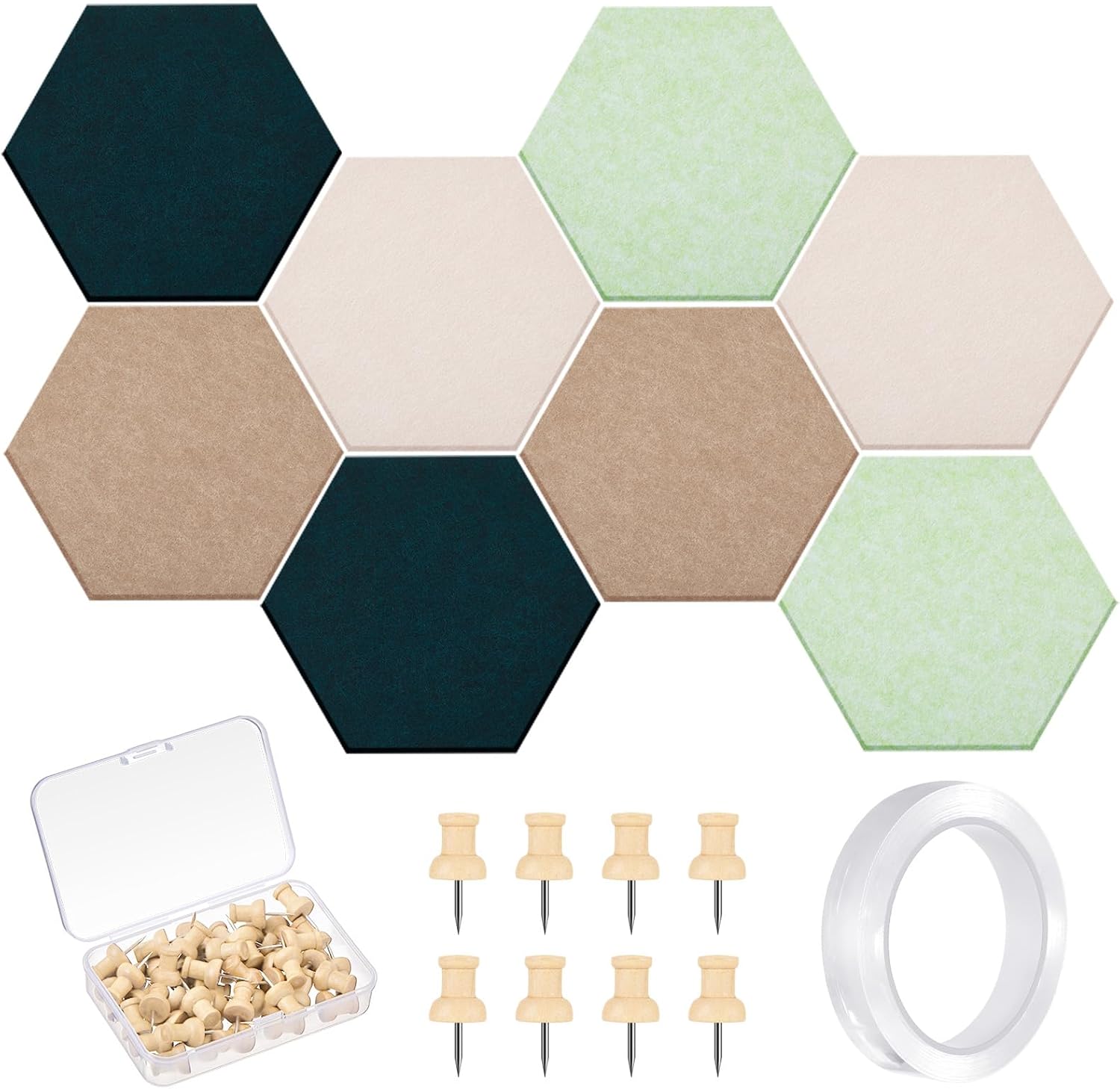 16 Pcs Hexagon Cork Board with Wooden Push Pins for DIY Projects