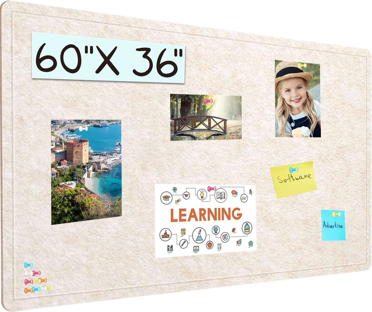 Large Cork Bulletin Board - 60 X 36 Inches for Home Office