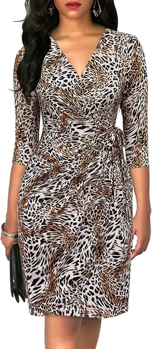 Berydress Women's Classic V Neck Sheath Faux Wrap Dress Review