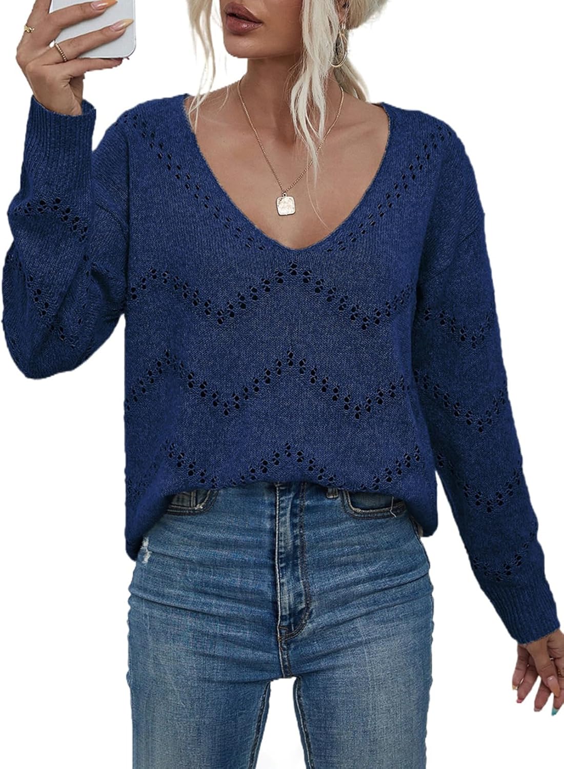 EVALESS Women's Crochet Sweater Top for Cozy Fall Fashion
