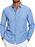 Mens Casual Button Down Shirt Untucked - Stretch Denim Look Shirt