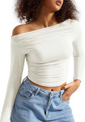 SUUKSESS Women Off Shoulder Long Sleeve Crop Tops for Style