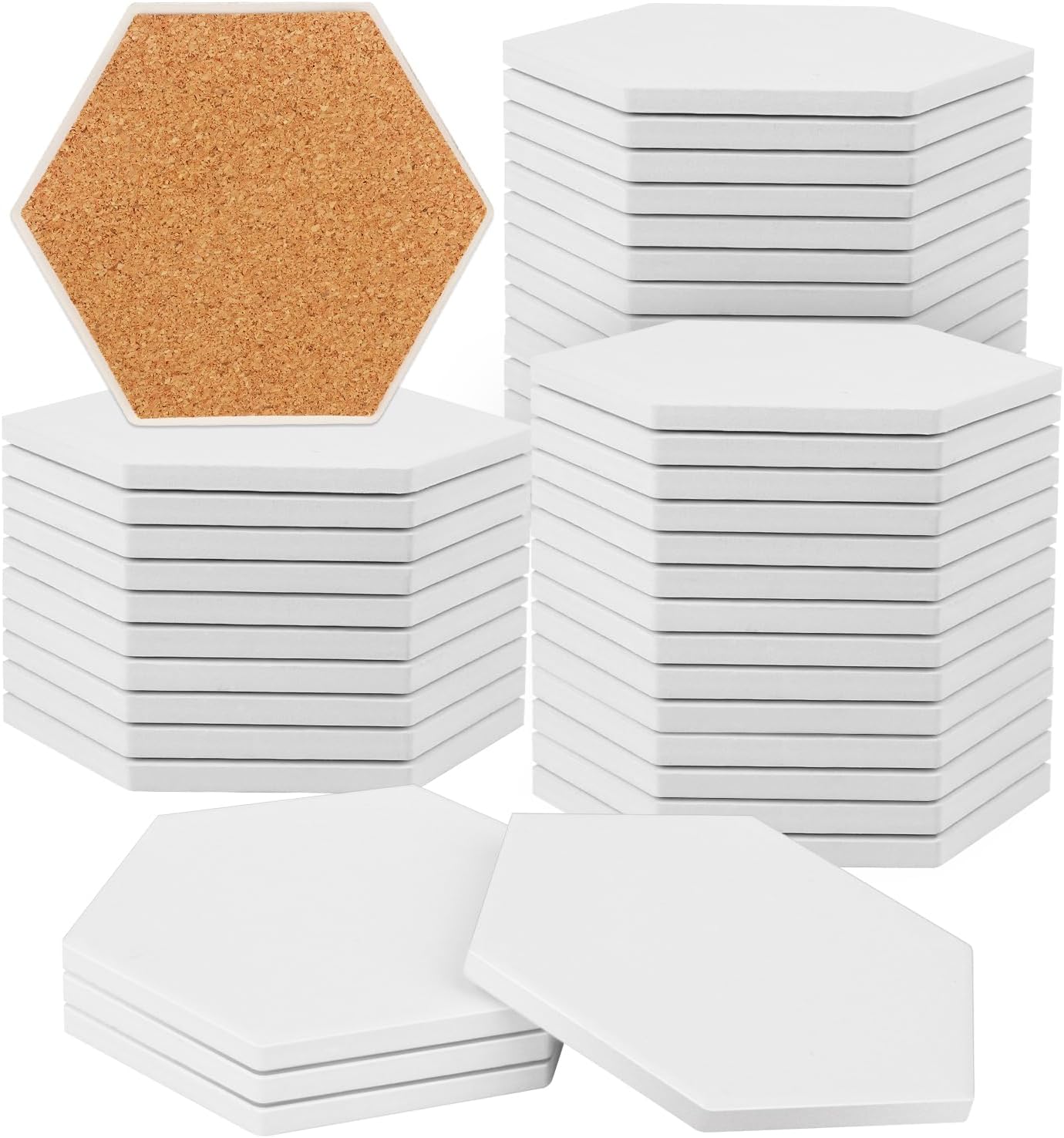 50 Pieces 3.75 Inch Hexagon Blank Ceramic Coasters for Crafts