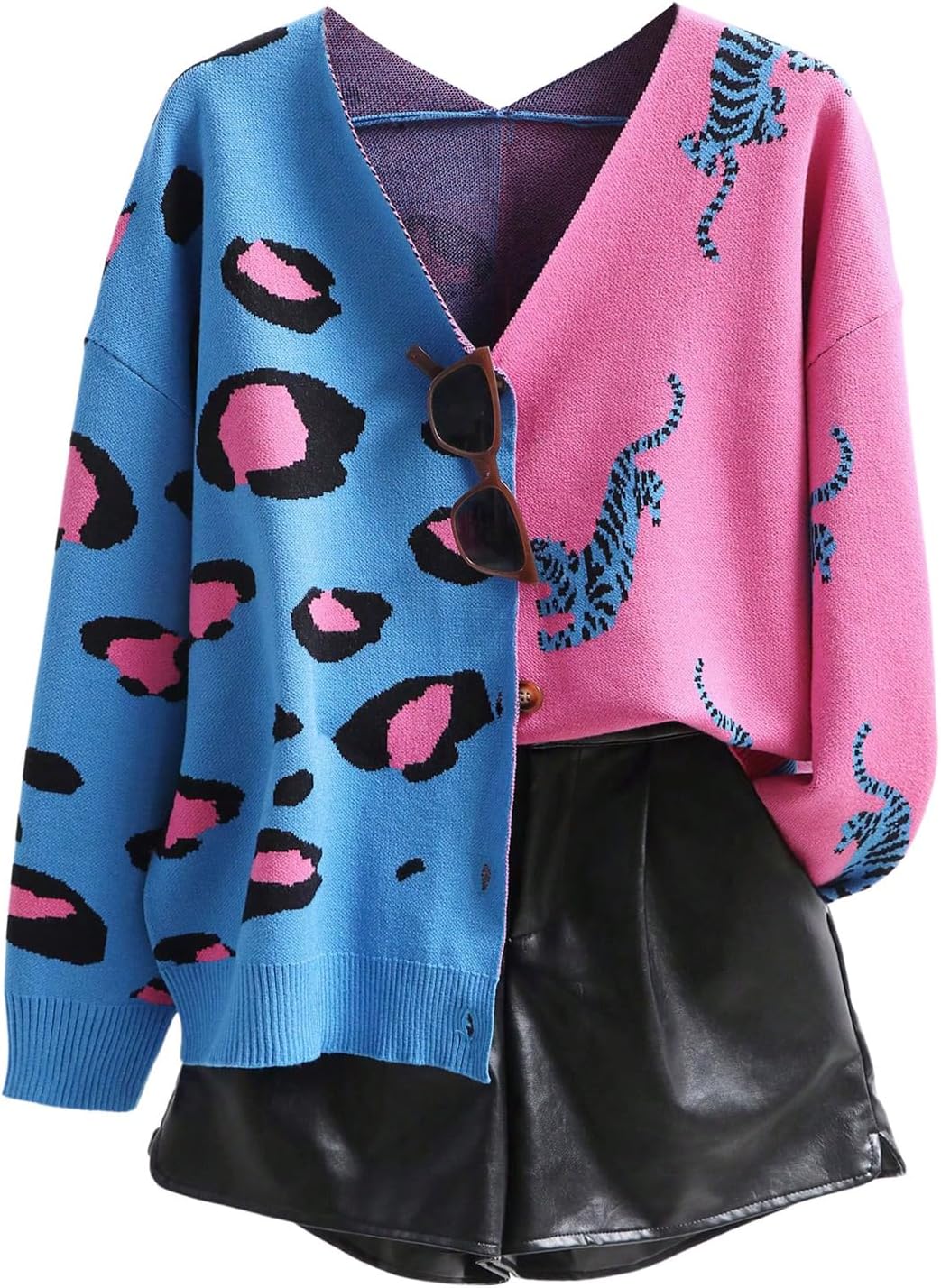 Leopard Tiger Print Cardigan V Neck Long Sleeve Sweater Outwear