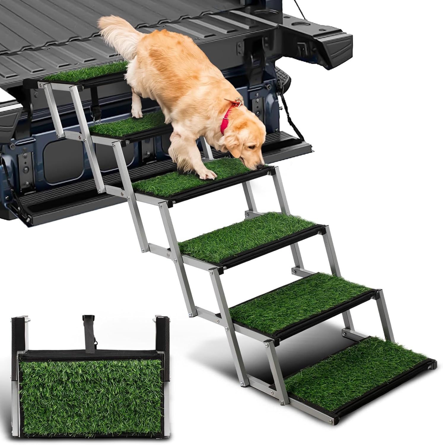 Portable Folding Dog Stairs for Car with Non-Slip Rug Design