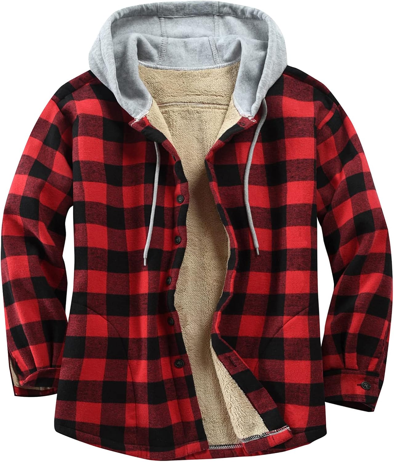 Men's Cotton Plaid Shirts Jacket with Fleece Lining for Comfort