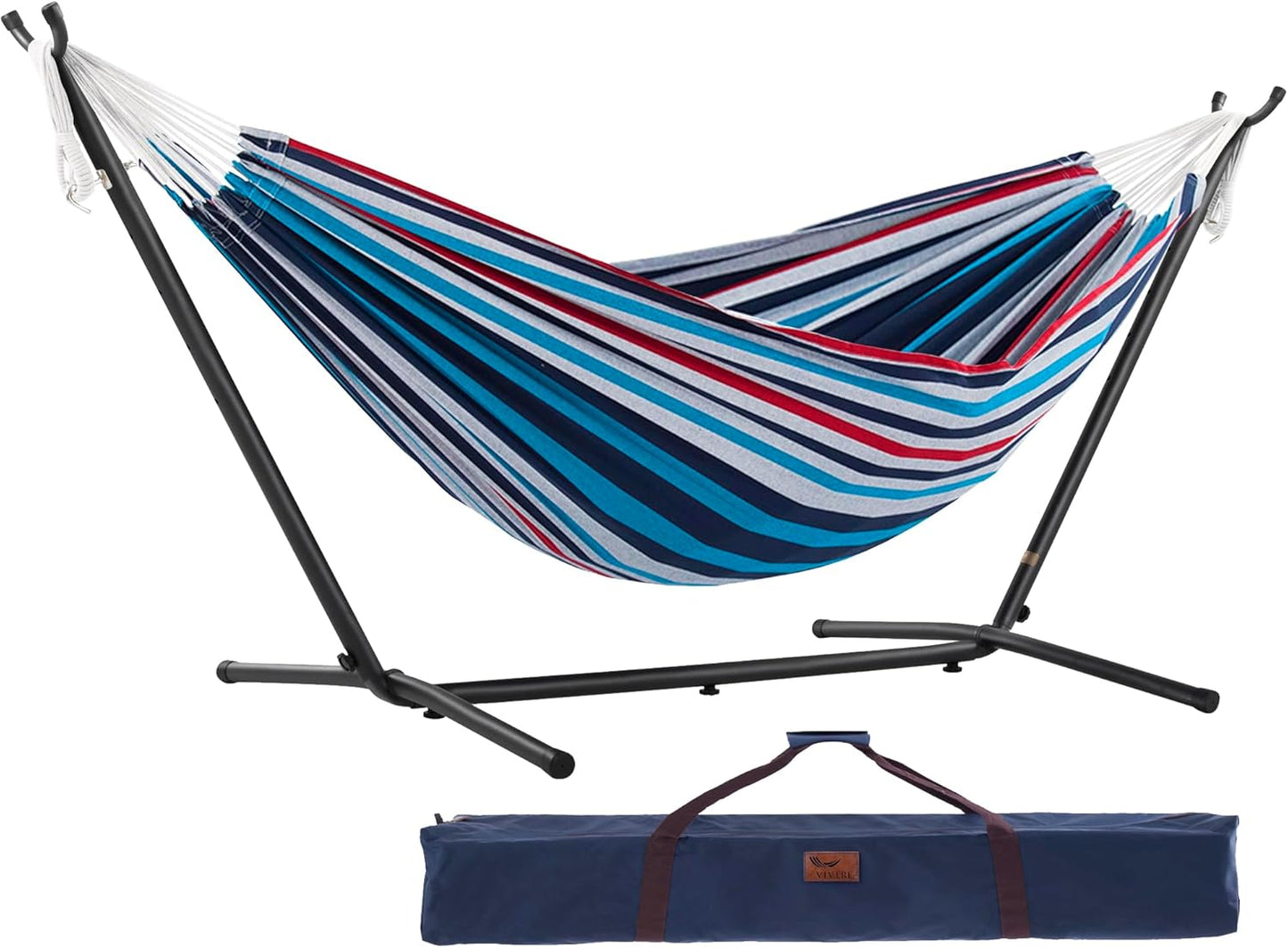 Vivere Double Cotton Hammock with Space Saving Steel Stand