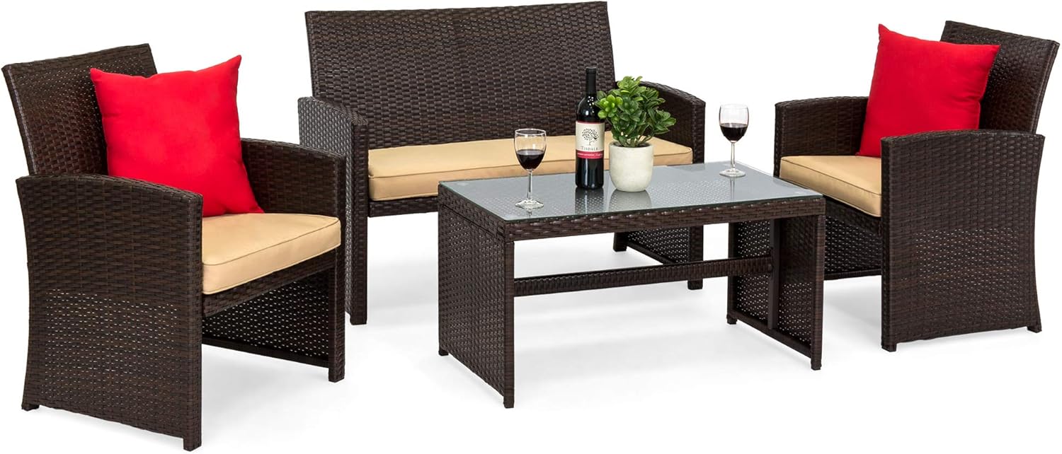 Best Choice Products 4-Piece Outdoor Wicker Patio Set for Comfort