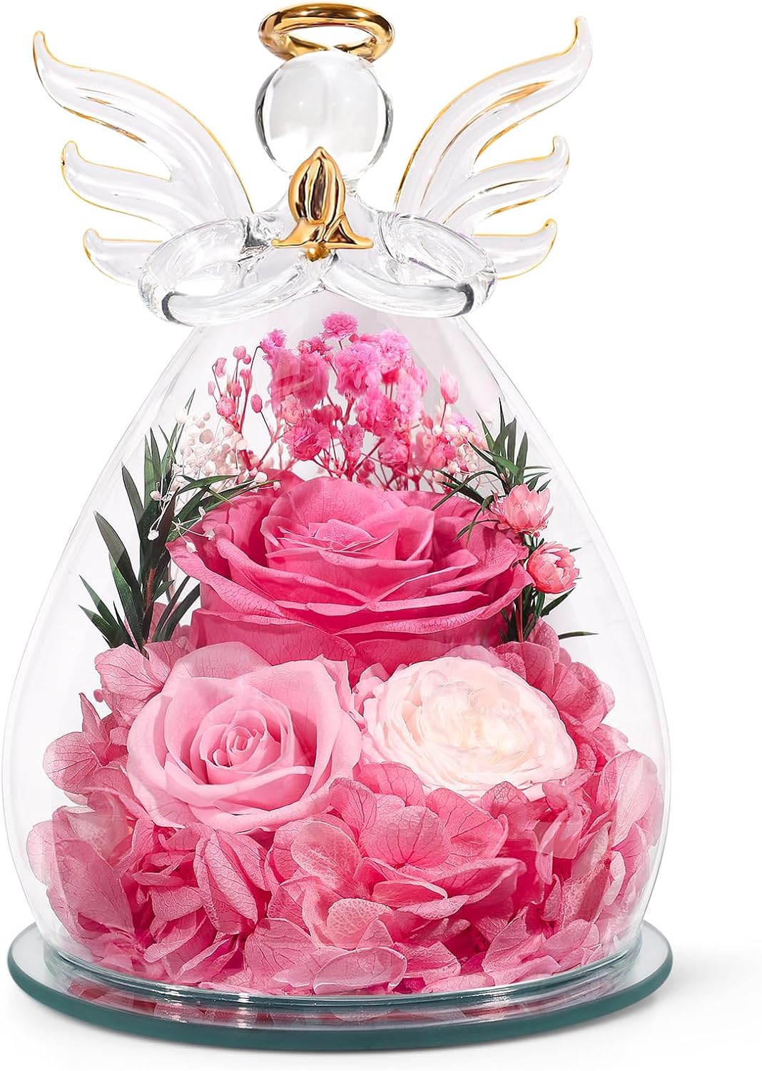 Preserved Rose in Glass Angel Figurine for Timeless Gifts