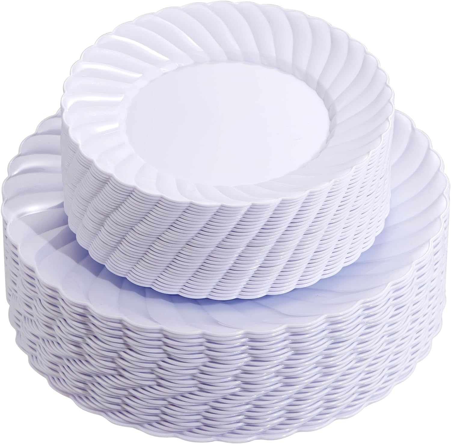 100 Pieces White Plastic Plates for Weddings and Parties