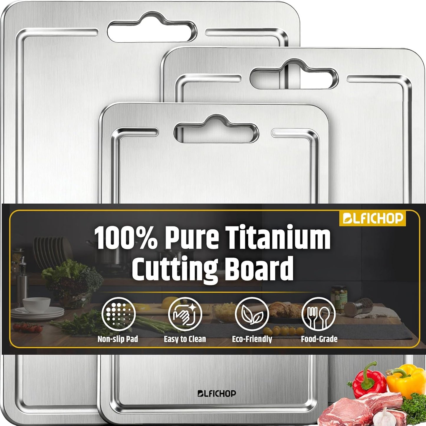 3pcs Pure Titanium Cutting Boards for Kitchen Use and More