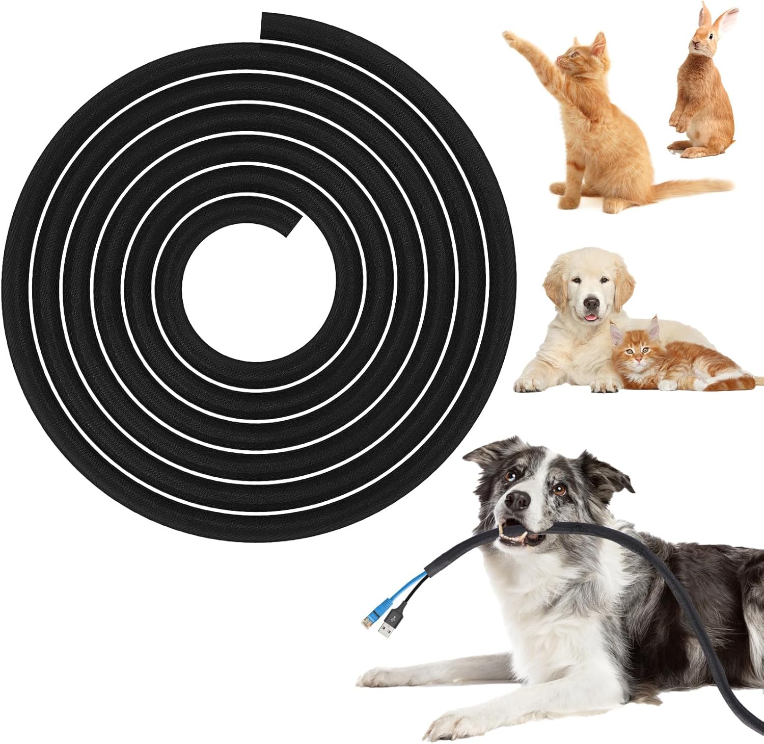 BUSOHA 13ft Flexible Cable Sleeve - Protect Cables from Pets!