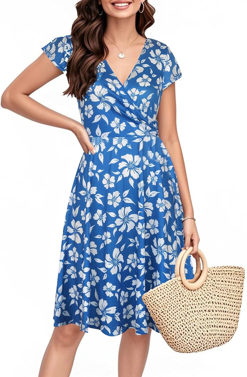 Oxiuly Women's Cap Sleeve Floral Swing Dress for Summer Fun