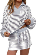 Womens Striped 2 Piece Sweatshirt Skirt Set - Comfortable Casual