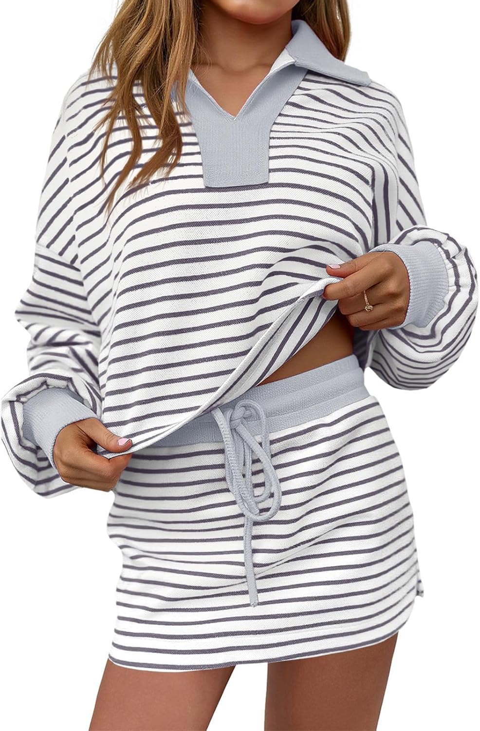 Fisoew Womens Striped 2 Piece Outfits for Casual Comfort