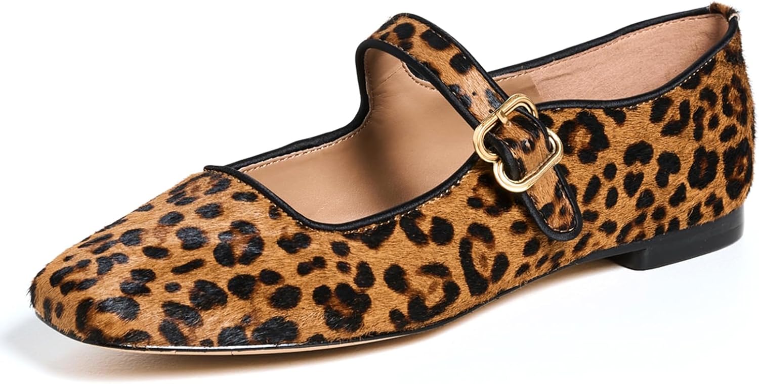 DOEYG Mesh Ballet Flats Shoes for Women in Leopard Print Style