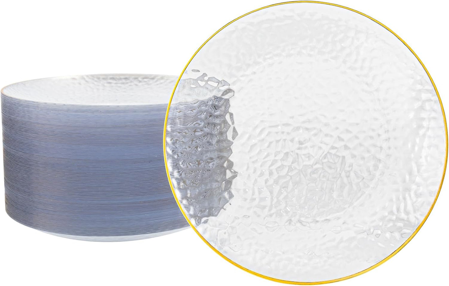 100Pcs Clear Gold Plastic Dinner Plates for Elegant Events
