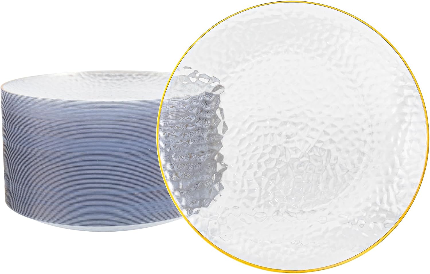 100Pcs Clear Gold Plastic Dinner Plates for Elegant Events
