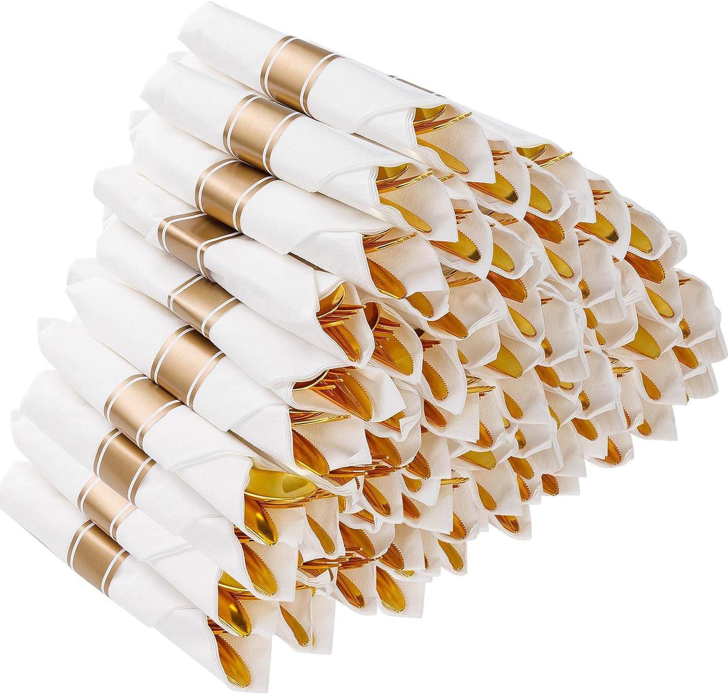 Pre Rolled Gold Plastic Silverware Set for Elegant Events