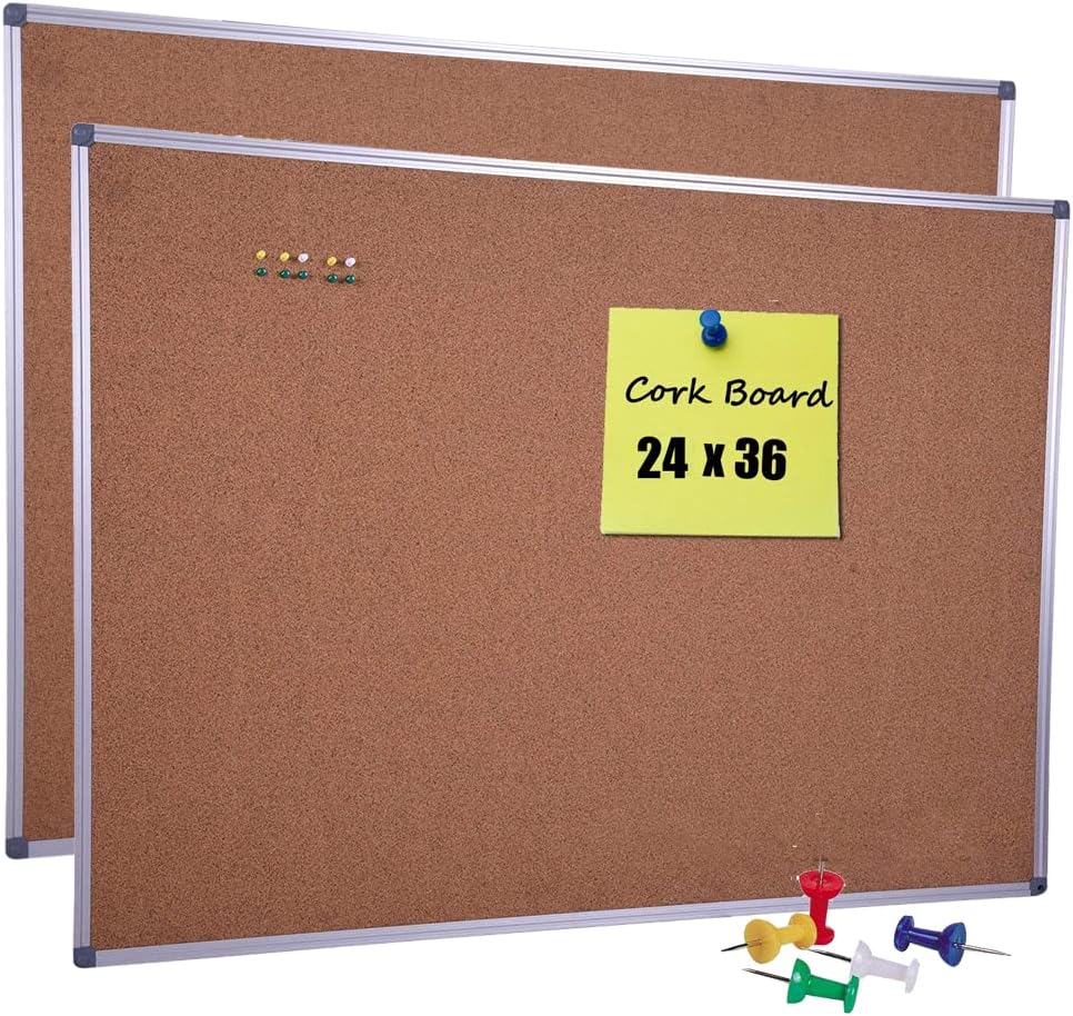 2-Pack 36 x 24 Inch Cork Board Bulletin Notice Board for Home