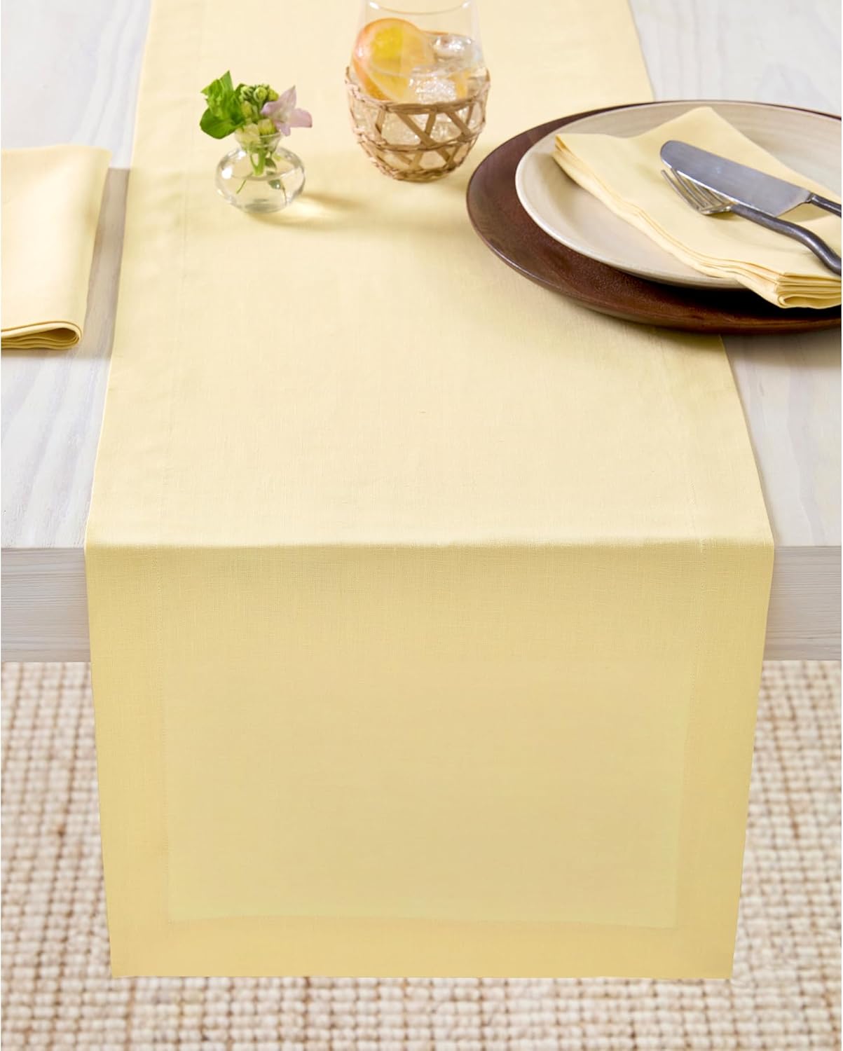 Elegant 100% Pure Linen Golden Straw Table Runner for Dining