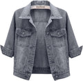 Cropped Colored Denim Jacket - Light Wash 3/4 Sleeve