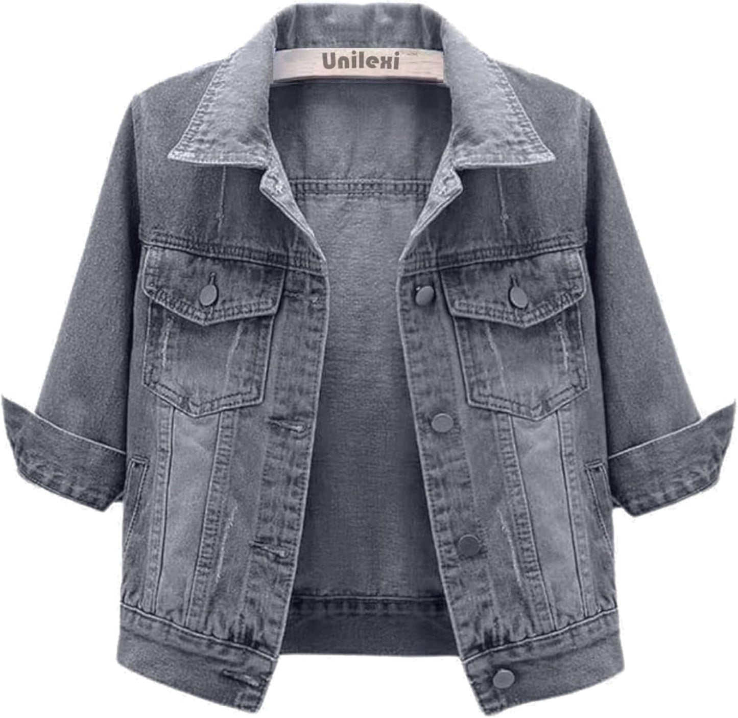 Stylish Women's 3/4 Sleeve Cropped Denim Jacket for All Seasons